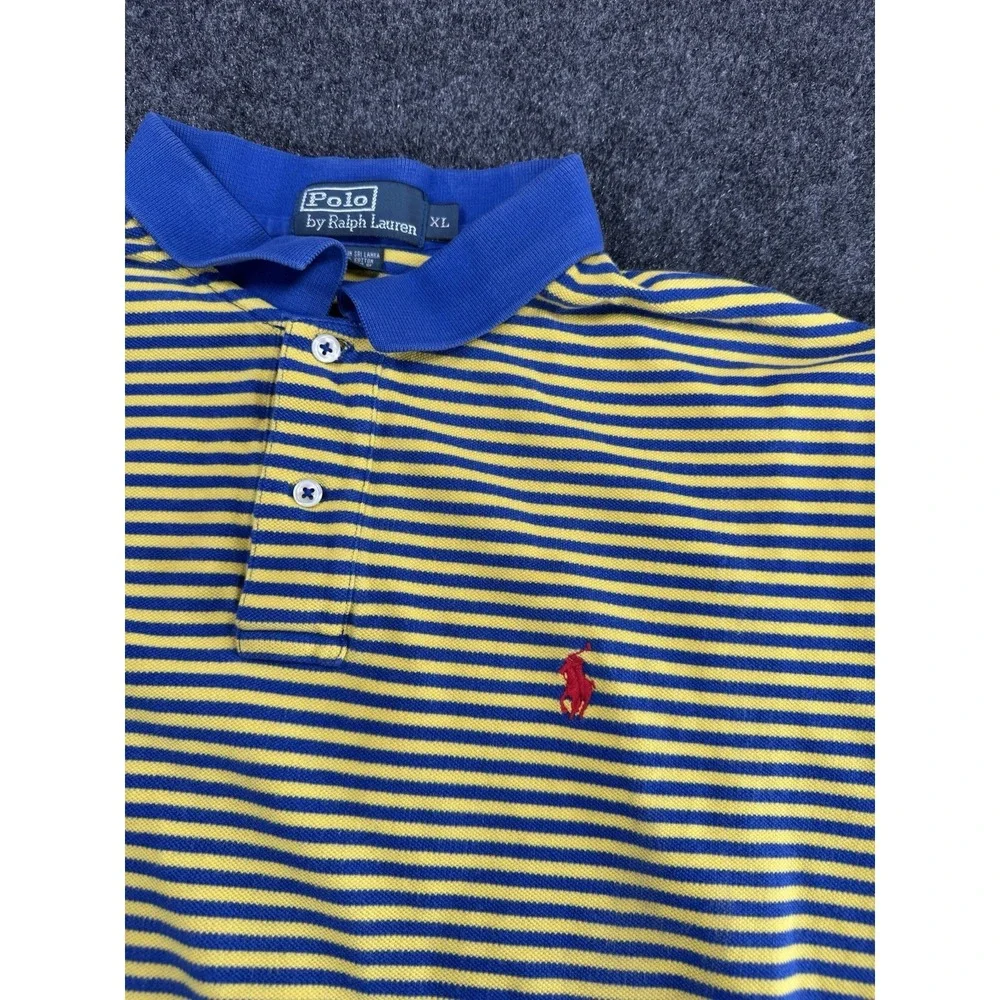 Polo Ralph Lauren Striped Polo Shirt XL Blue Yellow Pony Logo Cotton